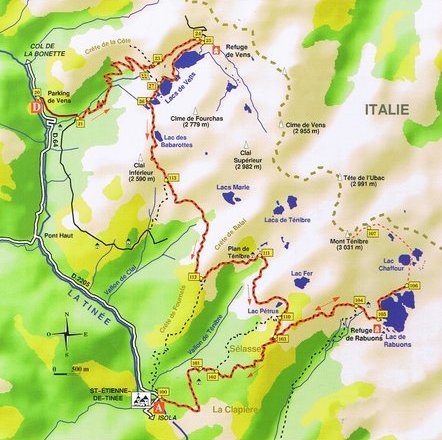 carte d'accs au lacs de vens et de rabuons